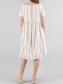 Outlet MILVA MI ABITO AL GINOCCHIO IN COTONE A FANTASIA RIGHE Beige