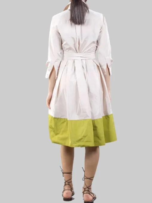 Clearance SARA ROKA ABITO CHEMISIER ELENA BEIGE E LIME CON CINTURA IN VITA Beigeelime