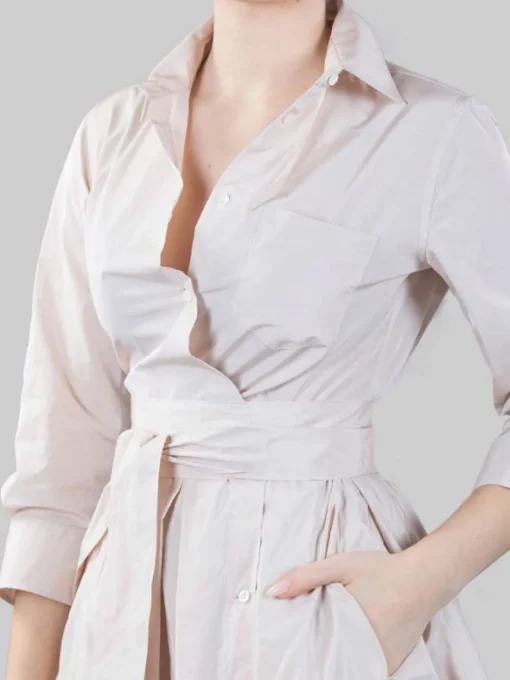 Clearance SARA ROKA ABITO CHEMISIER ELENA BEIGE E LIME CON CINTURA IN VITA Beigeelime
