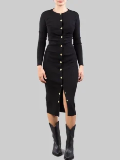 Discount PINKO ABITO LONGUETTE ADERENTE IN LANA STRETCH A COSTINE Nero
