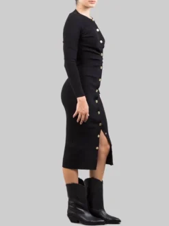Discount PINKO ABITO LONGUETTE ADERENTE IN LANA STRETCH A COSTINE Nero