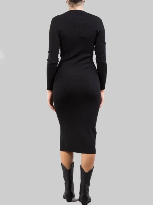 Discount PINKO ABITO LONGUETTE ADERENTE IN LANA STRETCH A COSTINE Nero