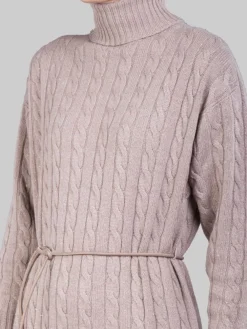 Clearance PESERICO ABITO LUNGO A COLLO ALTO E LUREX IN FILATI PREGIATI CON CINTURA IN VITA Tortora