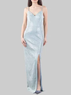 Sale CARLA RUIZ ABITO LUNGO A SIRENA REALIZZATO IN FULL STRASS Celeste