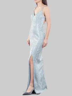 Sale CARLA RUIZ ABITO LUNGO A SIRENA REALIZZATO IN FULL STRASS Celeste