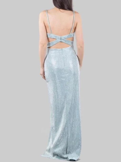 Sale CARLA RUIZ ABITO LUNGO A SIRENA REALIZZATO IN FULL STRASS Celeste