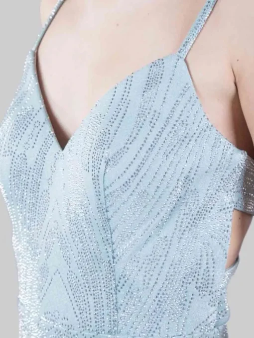 Sale CARLA RUIZ ABITO LUNGO A SIRENA REALIZZATO IN FULL STRASS Celeste