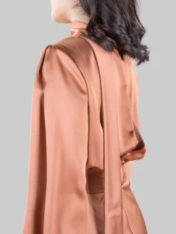 New PINKO ABITO LUNGO ANSONICA IN RASO CON SPACCO E CINTURA IN VITA Bronzo