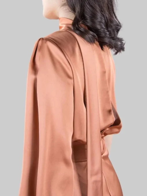 New PINKO ABITO LUNGO ANSONICA IN RASO CON SPACCO E CINTURA IN VITA Bronzo