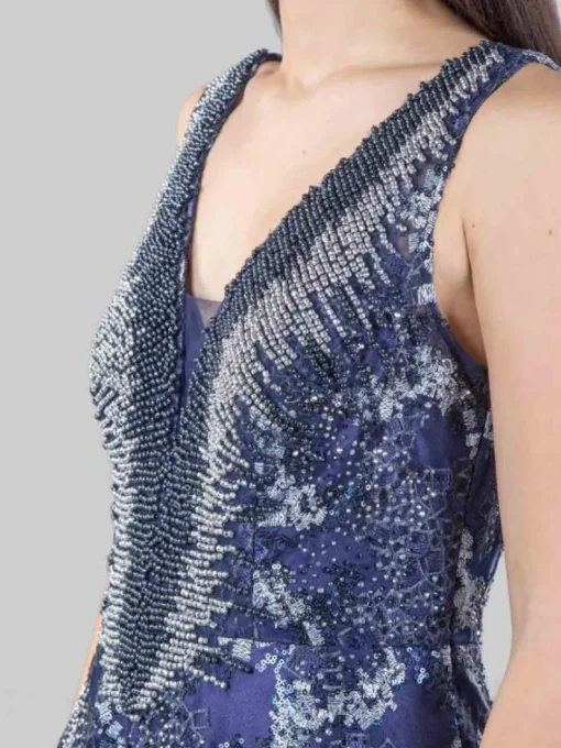 Best CARLA RUIZ ABITO LUNGO INTERAMENTE DECORATO DA RICAMI, PERLINE E STRASS Blu