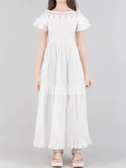 Fashion MILVA MI ABITO LUNGO CON RICAMI E BALZE Bianco