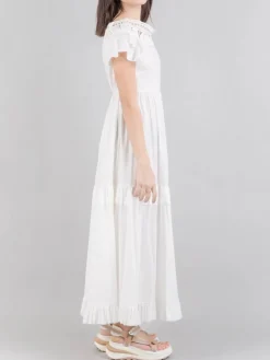 Fashion MILVA MI ABITO LUNGO CON RICAMI E BALZE Bianco