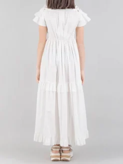 Fashion MILVA MI ABITO LUNGO CON RICAMI E BALZE Bianco