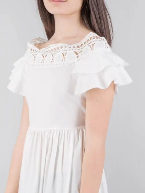 Fashion MILVA MI ABITO LUNGO CON RICAMI E BALZE Bianco