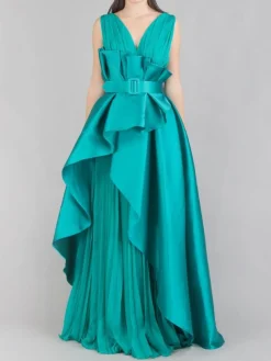 Discount MANU GARCIA ABITO LUNGO IN MIKADO E CHIFFON Verde