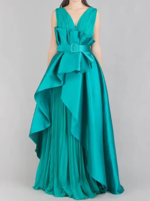 Discount MANU GARCIA ABITO LUNGO IN MIKADO E CHIFFON Verde