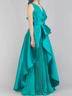 Discount MANU GARCIA ABITO LUNGO IN MIKADO E CHIFFON Verde