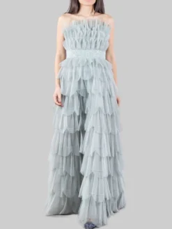 Hot CARLA RUIZ ABITO LUNGO IN PETALI DI TULLE CON CINTURA GIOIELLO Grigio