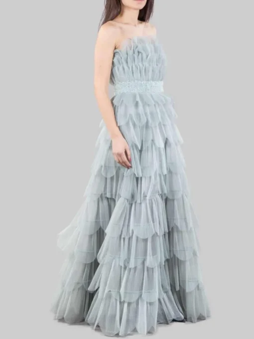 Hot CARLA RUIZ ABITO LUNGO IN PETALI DI TULLE CON CINTURA GIOIELLO Grigio
