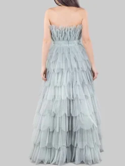 Hot CARLA RUIZ ABITO LUNGO IN PETALI DI TULLE CON CINTURA GIOIELLO Grigio