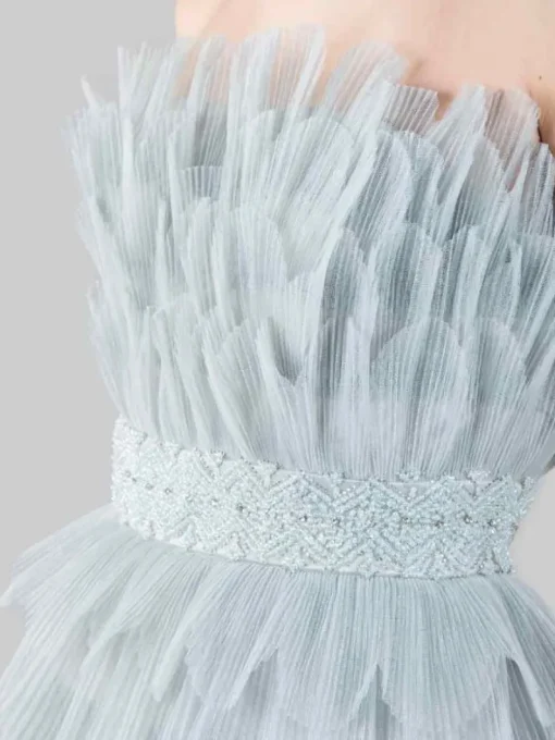 Hot CARLA RUIZ ABITO LUNGO IN PETALI DI TULLE CON CINTURA GIOIELLO Grigio