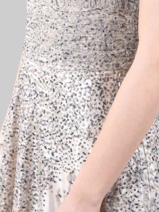 Hot CARLA RUIZ ABITO LUNGO DECORATO CON PERLINE, STRASS E RICAMI IN TESSUTO Oro