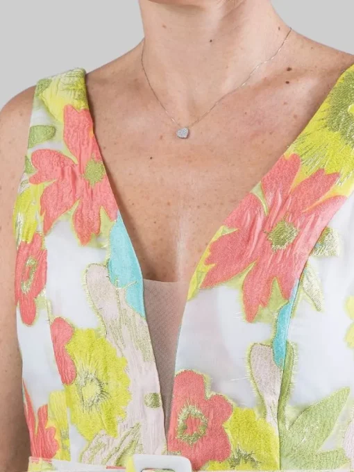 Clearance CARLA RUIZ ABITO LUNGO REALIZZATO IN TULLE RICAMATO CON FIORI MULTICOLORE E CINTURA IN VITA Turchese