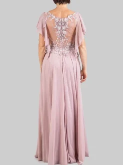 Outlet CARLA RUIZ ABITO LUNGO CON CORPETTO RICAMATO E MANICHE VOLANT Rosa