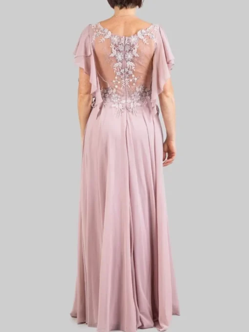 Outlet CARLA RUIZ ABITO LUNGO CON CORPETTO RICAMATO E MANICHE VOLANT Rosa