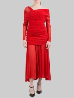 Sale PHILOSOPHY DI LORENZO SERAFINI ABITO LUNGO IN TULLE ELASTICIZZATO Rosso