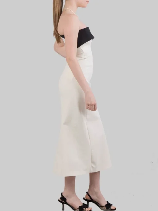 Hot PHILOSOPHY DI LORENZO SERAFINI ABITO MIDI BUSTIER IN COTONE CON RISVOLTO A CONTRASTO Avorio