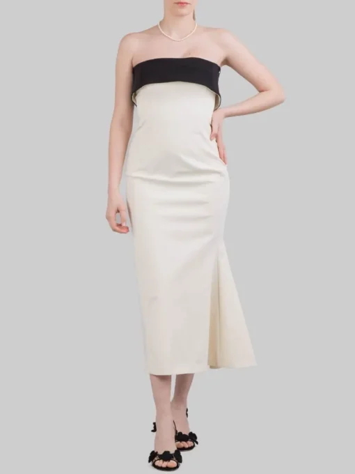 Hot PHILOSOPHY DI LORENZO SERAFINI ABITO MIDI BUSTIER IN COTONE CON RISVOLTO A CONTRASTO Avorio