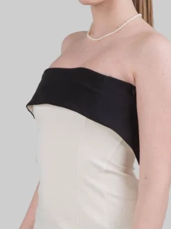 Hot PHILOSOPHY DI LORENZO SERAFINI ABITO MIDI BUSTIER IN COTONE CON RISVOLTO A CONTRASTO Avorio