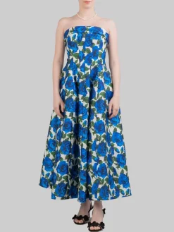 Sale PHILOSOPHY DI LORENZO SERAFINI ABITO MIDI BUSTIER SENZA MANICHE A FANTASIA ROSE BLU Bianco