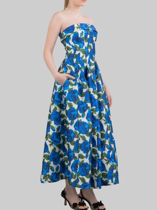 Sale PHILOSOPHY DI LORENZO SERAFINI ABITO MIDI BUSTIER SENZA MANICHE A FANTASIA ROSE BLU Bianco