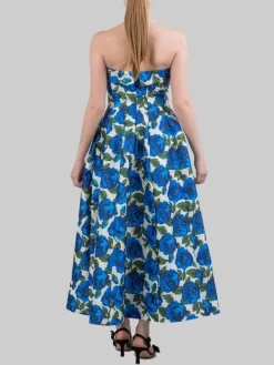 Sale PHILOSOPHY DI LORENZO SERAFINI ABITO MIDI BUSTIER SENZA MANICHE A FANTASIA ROSE BLU Bianco