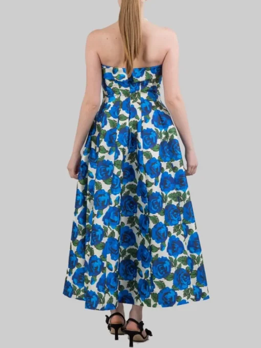 Sale PHILOSOPHY DI LORENZO SERAFINI ABITO MIDI BUSTIER SENZA MANICHE A FANTASIA ROSE BLU Bianco