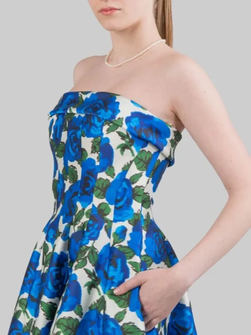 Sale PHILOSOPHY DI LORENZO SERAFINI ABITO MIDI BUSTIER SENZA MANICHE A FANTASIA ROSE BLU Bianco
