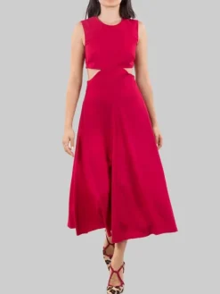Hot RED VALENTINO ABITO MIDI GIROCOLLO SCARLATTO CON APERTURE LATERALI Rosso