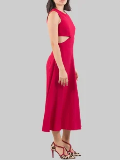 Hot RED VALENTINO ABITO MIDI GIROCOLLO SCARLATTO CON APERTURE LATERALI Rosso