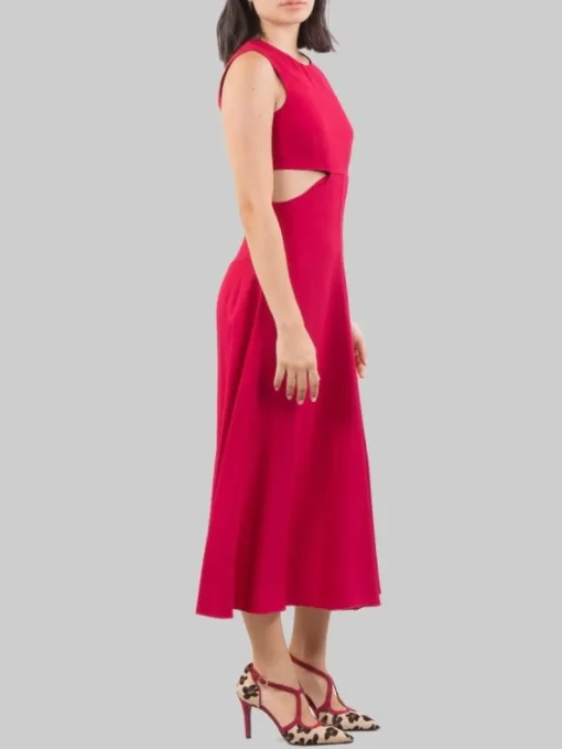 Hot RED VALENTINO ABITO MIDI GIROCOLLO SCARLATTO CON APERTURE LATERALI Rosso