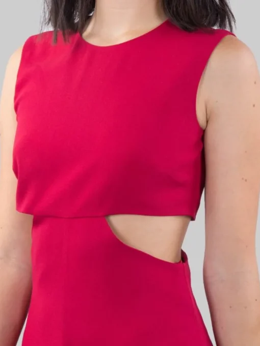 Hot RED VALENTINO ABITO MIDI GIROCOLLO SCARLATTO CON APERTURE LATERALI Rosso
