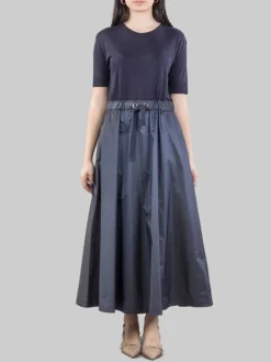 Clearance HERNO ABITO MIDI IN BIMATERIALE CON GONNA IN TAFFET· E COULISSE IN VITA Blu
