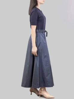 Clearance HERNO ABITO MIDI IN BIMATERIALE CON GONNA IN TAFFET· E COULISSE IN VITA Blu