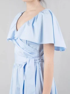 Online KARL LAGERFELD ABITO MIDI IN COTONE INCROCIATO CON FRANGE Celeste