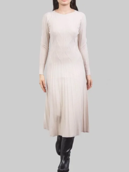 Discount D.EXTERIOR ABITO MIDI IN MAGLIA DI LANA GESSO CON LOSANGHE Ecru