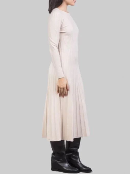 Discount D.EXTERIOR ABITO MIDI IN MAGLIA DI LANA GESSO CON LOSANGHE Ecru