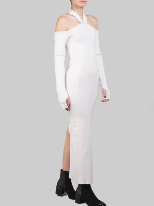 Online AKEP ABITO MIDI IN MAGLIA CON SCOLLATURA A SPALLE SCOPERTE Panna