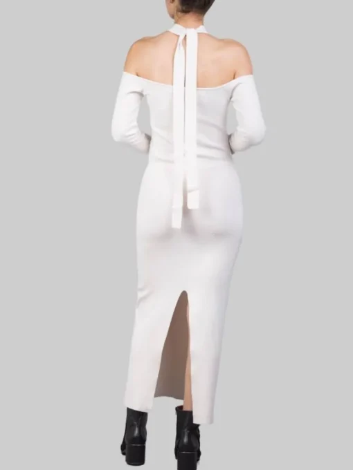 Online AKEP ABITO MIDI IN MAGLIA CON SCOLLATURA A SPALLE SCOPERTE Panna