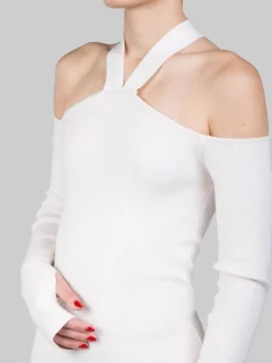 Online AKEP ABITO MIDI IN MAGLIA CON SCOLLATURA A SPALLE SCOPERTE Panna